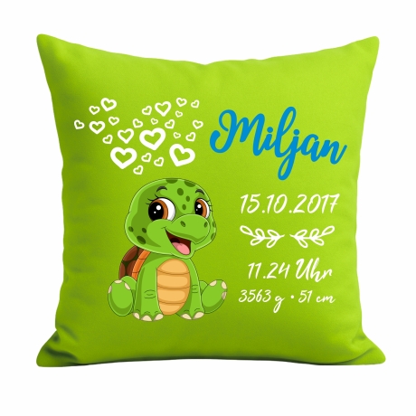 Kissen 40x40 cm SWEET SCHILDKRÖTE personalisiert mit Geburtsdaten