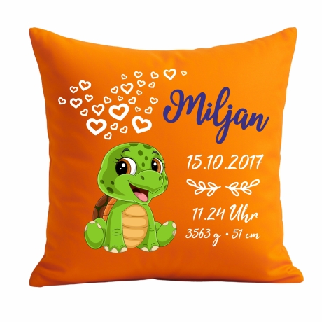 Kissen 40x40 cm SWEET SCHILDKRÖTE personalisiert mit Geburtsdaten