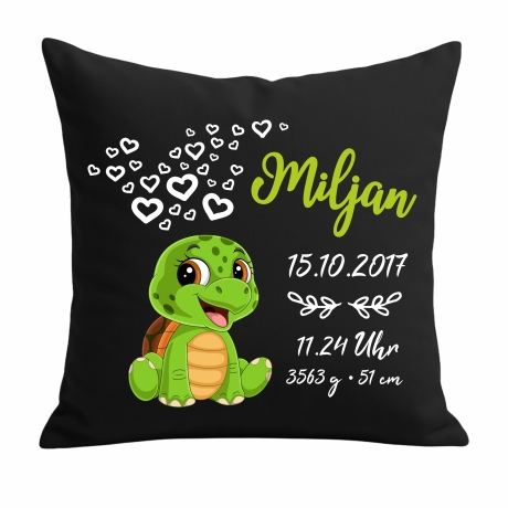 Kissen 40x40 cm SWEET SCHILDKRÖTE personalisiert mit Geburtsdaten