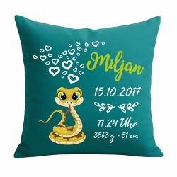 Kissen 40x40 cm SWEET SCHLANGE personalisiert mit Geburtsdaten