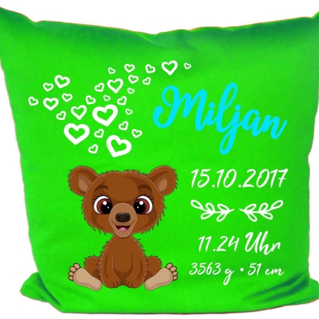 Kissen 40x40 cm SWEET BÄR personalisiert mit Geburtsdaten/Name