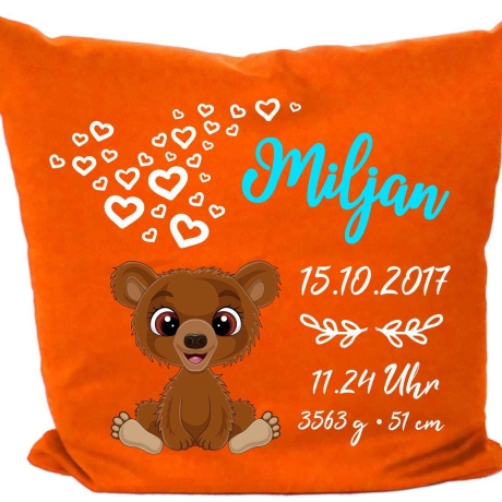 Kissen 40x40 cm SWEET BÄR personalisiert mit Geburtsdaten/Name