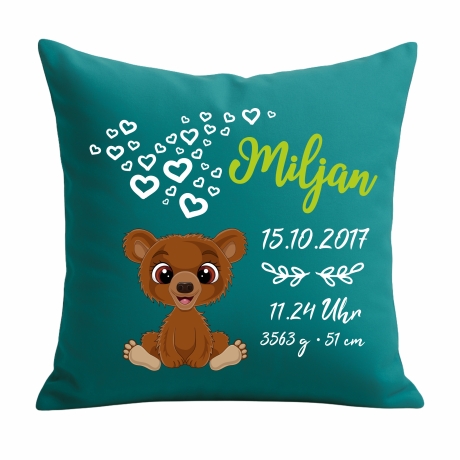 Kissen 40x40 cm SWEET BÄR personalisiert mit Geburtsdaten/Name