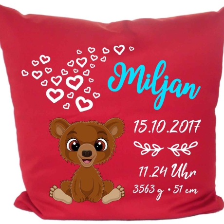Kissen 40x40 cm SWEET BÄR personalisiert mit Geburtsdaten/Name