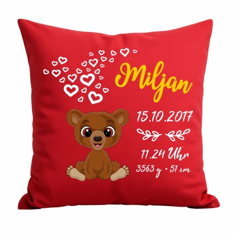 Kissen 40x40 cm SWEET BÄR personalisiert mit Geburtsdaten/Name