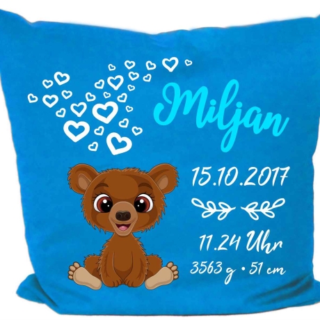 Kissen 40x40 cm SWEET BÄR personalisiert mit Geburtsdaten/Name