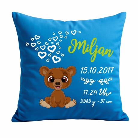 Kissen 40x40 cm SWEET BÄR personalisiert mit Geburtsdaten/Name