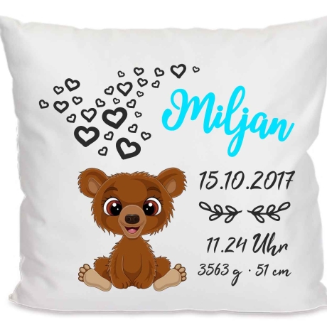 Kissen 40x40 cm SWEET BÄR personalisiert mit Geburtsdaten/Name