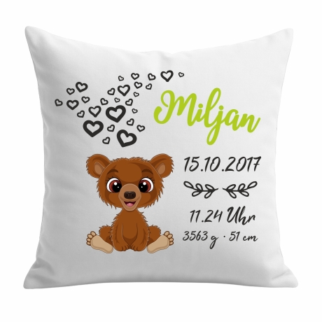 Kissen 40x40 cm SWEET BÄR personalisiert mit Geburtsdaten/Name