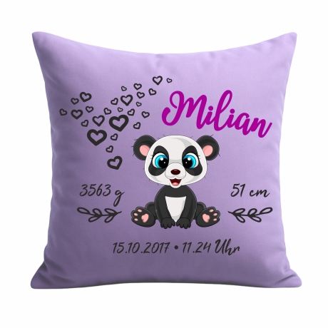 Kissen 40x40 cm SWEET PANDA personalisiert mit Geburtsdaten