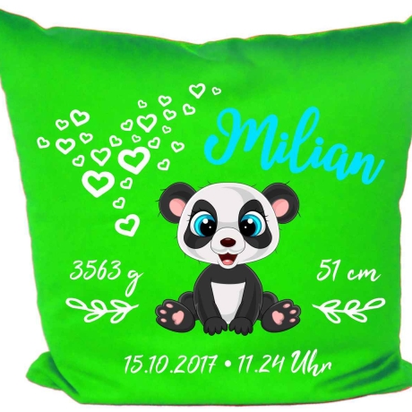 Kissen 40x40 cm SWEET PANDA personalisiert mit Geburtsdaten