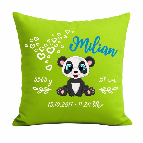 Kissen 40x40 cm SWEET PANDA personalisiert mit Geburtsdaten
