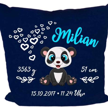 Kissen 40x40 cm SWEET PANDA personalisiert mit Geburtsdaten