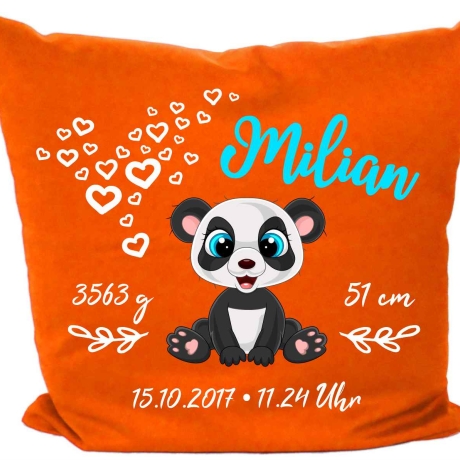 Kissen 40x40 cm SWEET PANDA personalisiert mit Geburtsdaten