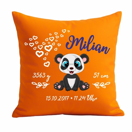 Kissen 40x40 cm SWEET PANDA personalisiert mit Geburtsdaten
