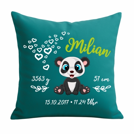 Kissen 40x40 cm SWEET PANDA personalisiert mit Geburtsdaten