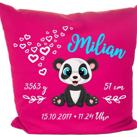 Kissen 40x40 cm SWEET PANDA personalisiert mit Geburtsdaten