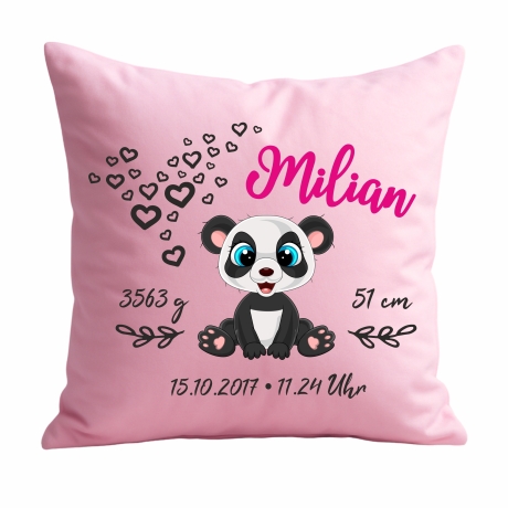 Kissen 40x40 cm SWEET PANDA personalisiert mit Geburtsdaten
