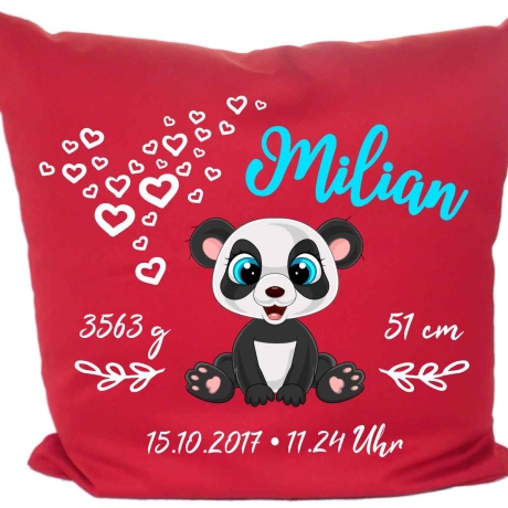 Kissen 40x40 cm SWEET PANDA personalisiert mit Geburtsdaten