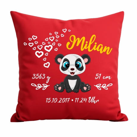 Kissen 40x40 cm SWEET PANDA personalisiert mit Geburtsdaten