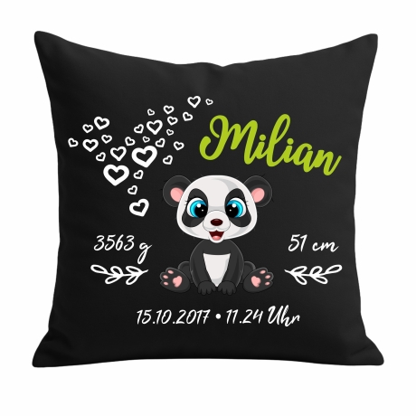 Kissen 40x40 cm SWEET PANDA personalisiert mit Geburtsdaten