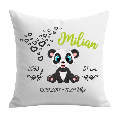 Kissen 40x40 cm SWEET PANDA personalisiert mit Geburtsdaten