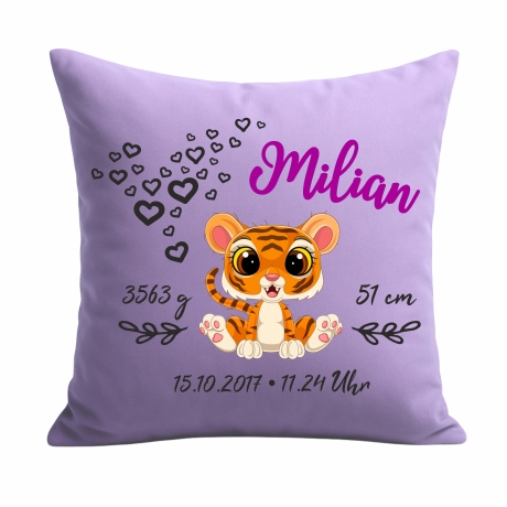 Kissen 40x40 cm SWEET TIGER personalisiert mit Geburtsdaten