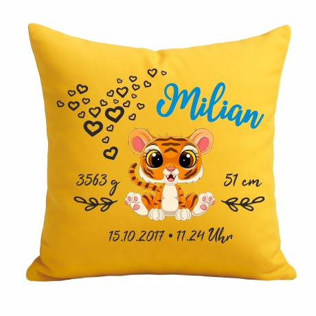 Kissen 40x40 cm SWEET TIGER personalisiert mit Geburtsdaten