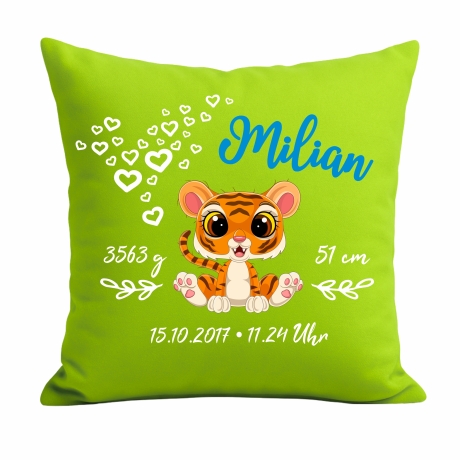 Kissen 40x40 cm SWEET TIGER personalisiert mit Geburtsdaten