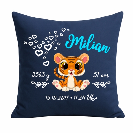 Kissen 40x40 cm SWEET TIGER personalisiert mit Geburtsdaten