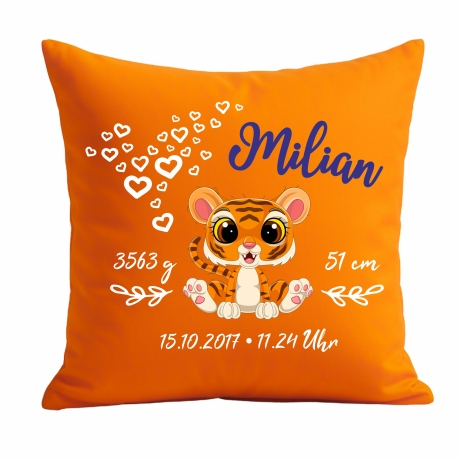 Kissen 40x40 cm SWEET TIGER personalisiert mit Geburtsdaten