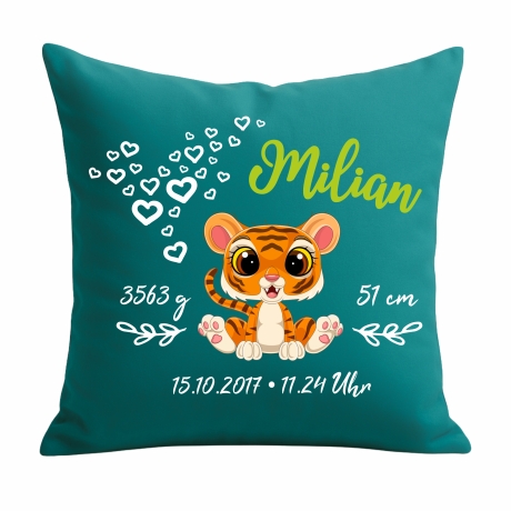 Kissen 40x40 cm SWEET TIGER personalisiert mit Geburtsdaten