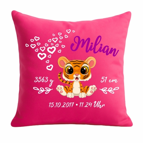 Kissen 40x40 cm SWEET TIGER personalisiert mit Geburtsdaten