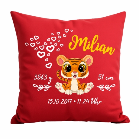 Kissen 40x40 cm SWEET TIGER personalisiert mit Geburtsdaten