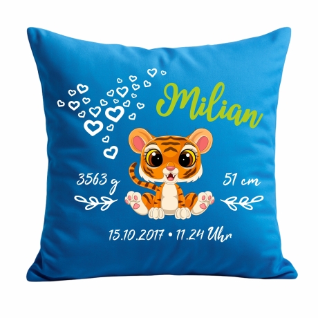 Kissen 40x40 cm SWEET TIGER personalisiert mit Geburtsdaten