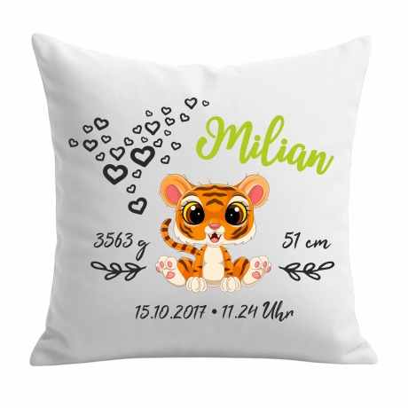 Kissen 40x40 cm SWEET TIGER personalisiert mit Geburtsdaten