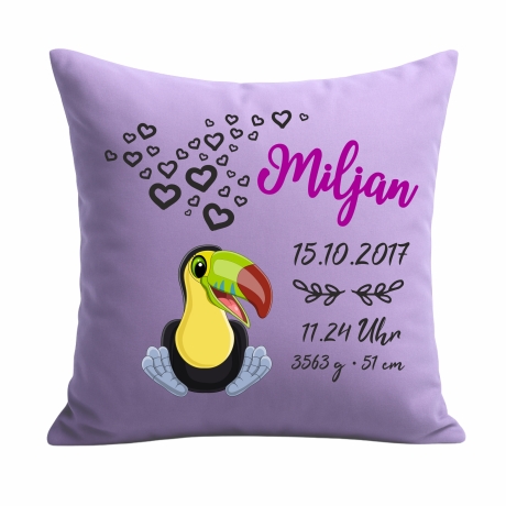 Kissen 40x40 cm SWEET TUKAN personalisiert mit Geburtsdaten