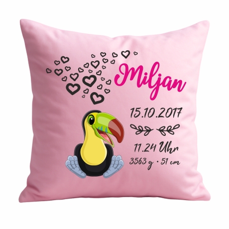 Kissen 40x40 cm SWEET TUKAN personalisiert mit Geburtsdaten