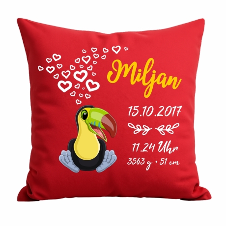 Kissen 40x40 cm SWEET TUKAN personalisiert mit Geburtsdaten