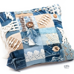 Kissenhülle mit Tasche 30 x 30 - UPCYCLING Patchwork-Kissenbezug