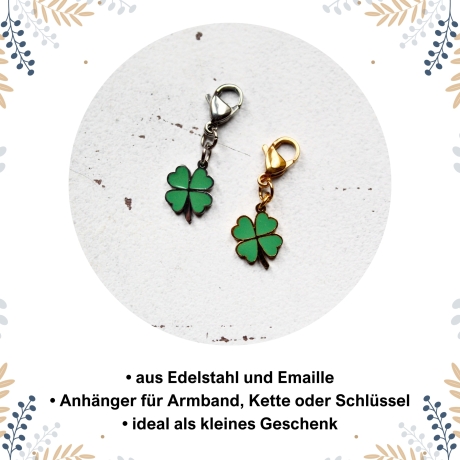 Kleeblatt Anhänger Glücksbringer aus Edelstahl mit Geschenkkarte