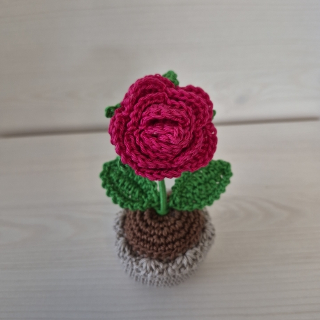 Rose im Topf - pink (als Häkelblume)