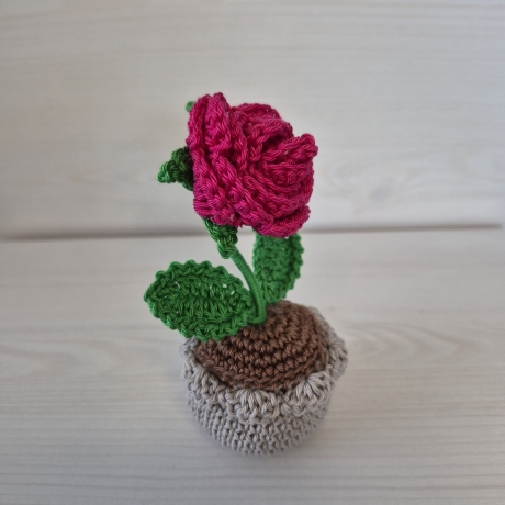 Rose im Topf - pink (als Häkelblume)