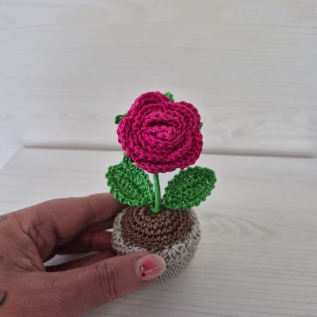 Rose im Topf - pink (als Häkelblume)