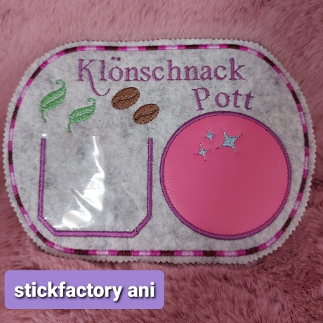 Klönschnack mug rug ith Stickdatei 13x18