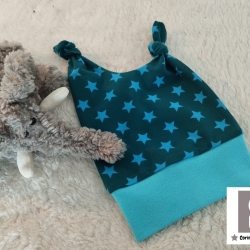 Babymütze Knotenmütze Sterne petrol 3-6 Monate