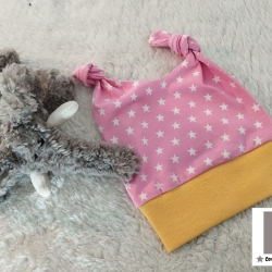 Babymütze Knotenmütze Sterne rosa 3-6 Monate