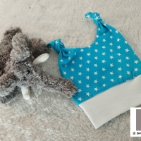 Babymütze Knotenmütze Sterne türkis 3-6 Monate