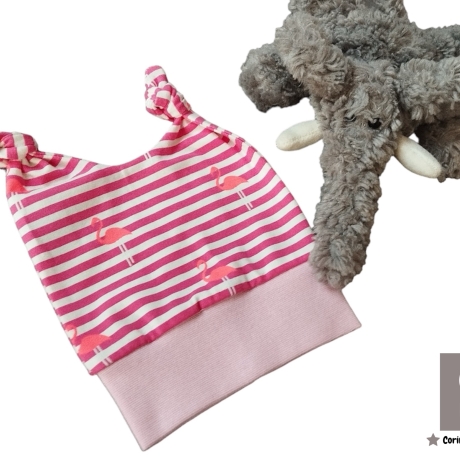 Babymütze Knotenmütze Flamingo 3-6 Monate