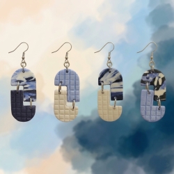 Geometrische Statement-Ohrringe|Modern Art|Grid & Marble Edition